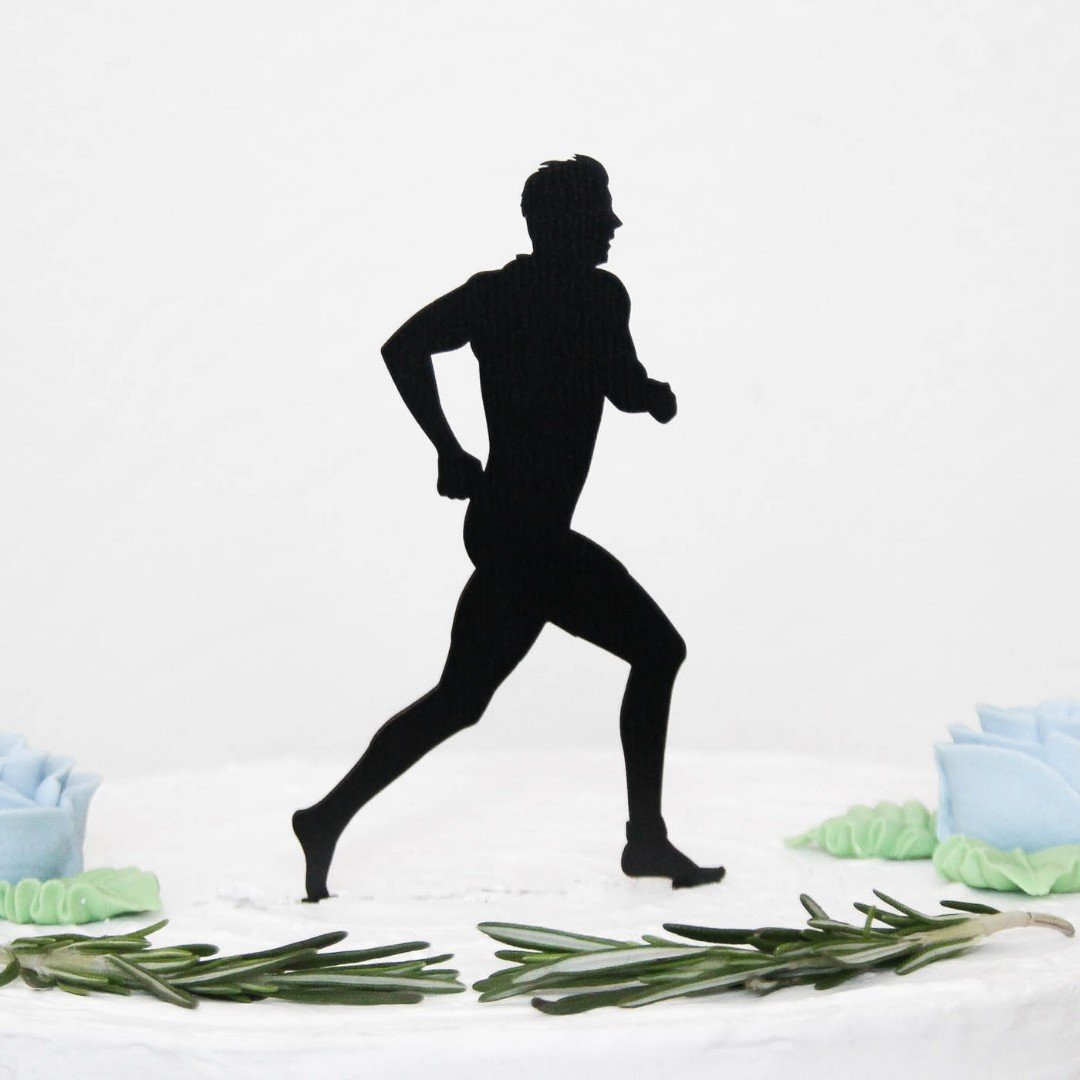 Drevený zápich na tortu s menom - Bežec muž | Čierna