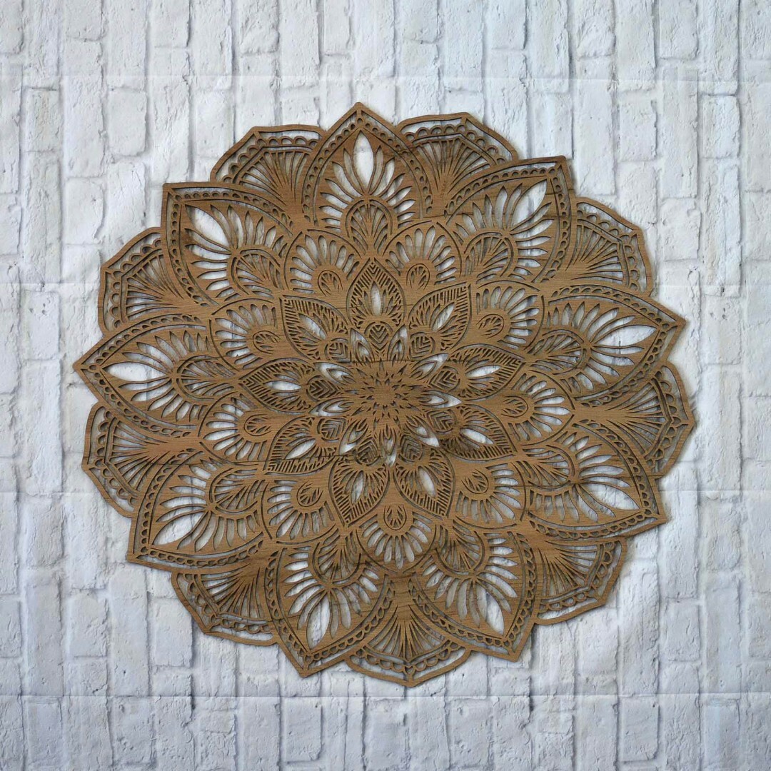 Cut-Out Wooden Mandala - Symmetry | Tobacco Oak