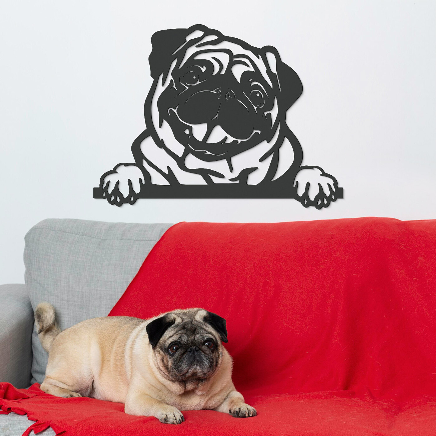 Wooden Wall Art - Pug | Anthracite Gray
