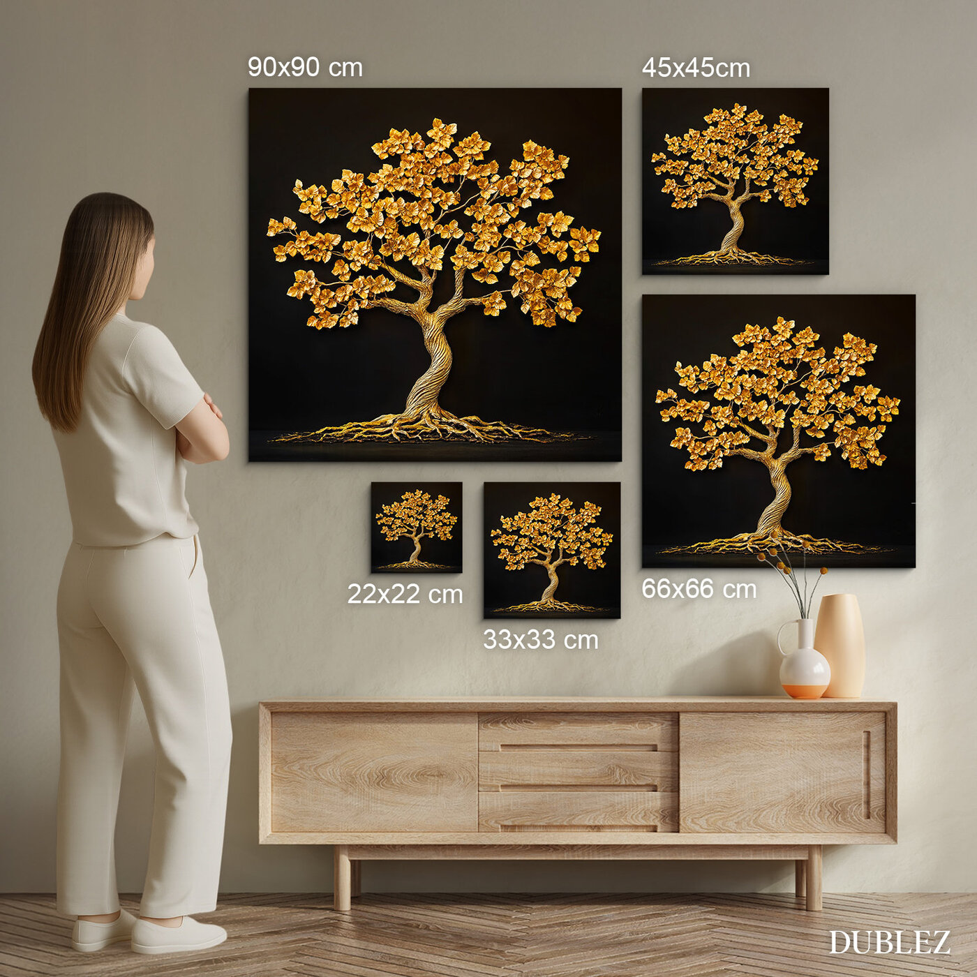 Golden Tree of Happiness on the Wall