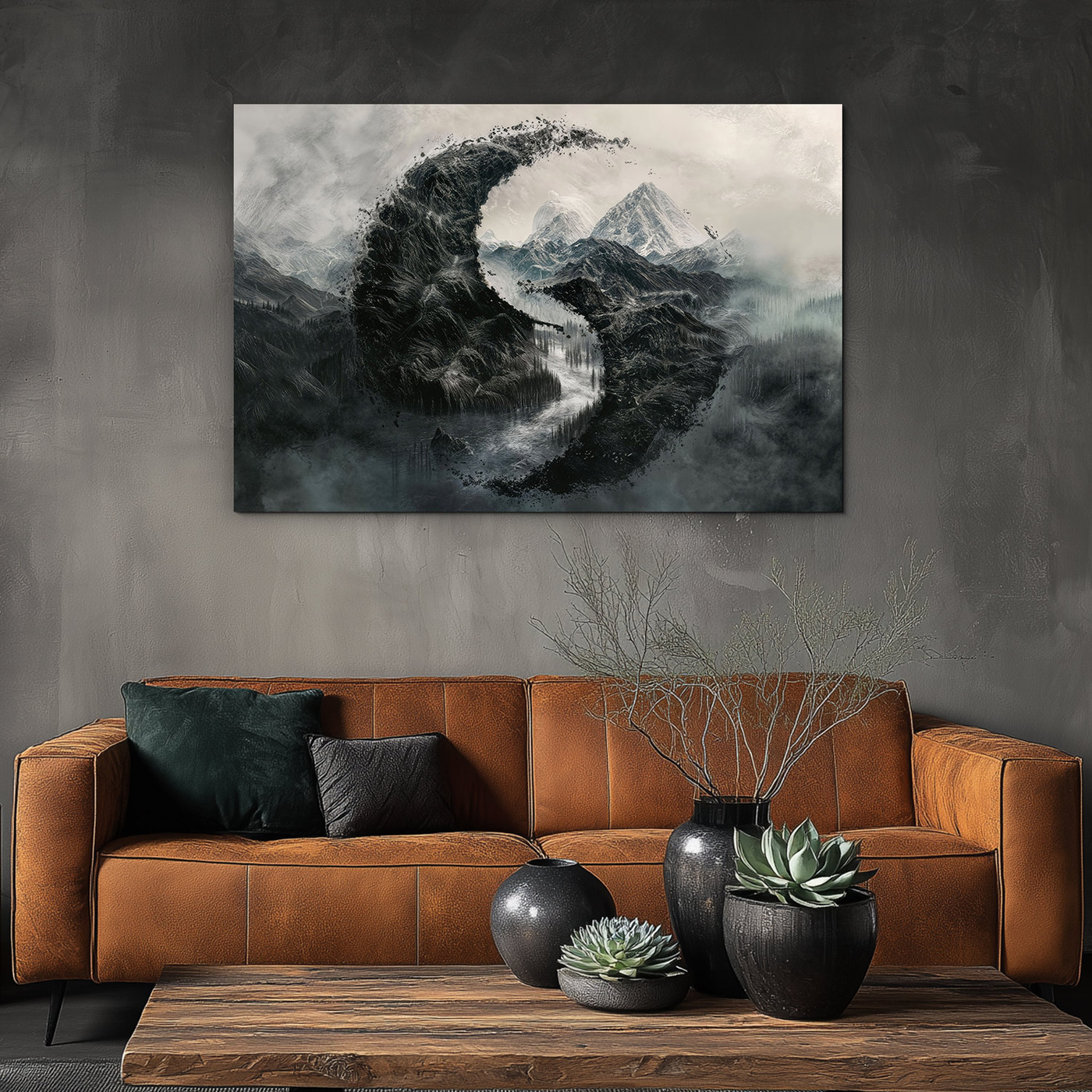 Moderný drevený obraz - Čierna vlna hôr