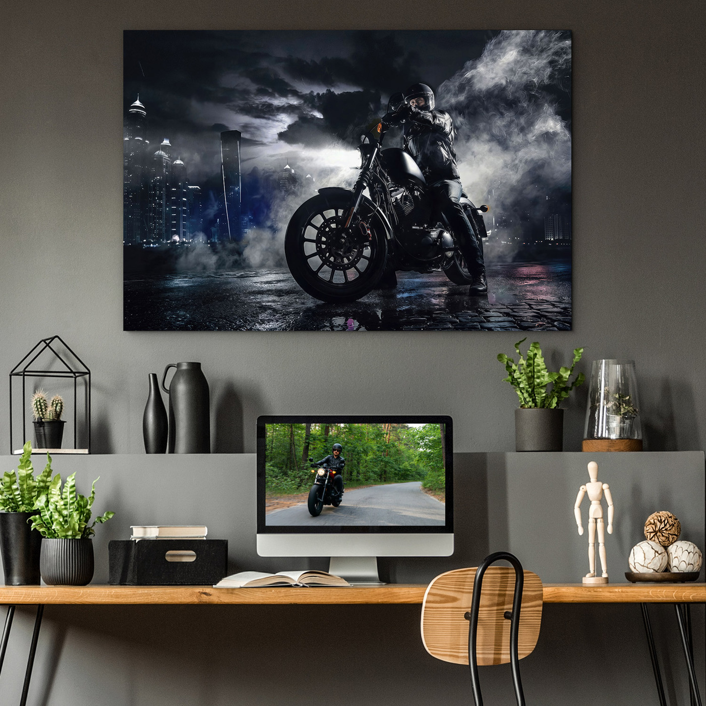 Motorcycle painting on wood - Night Rider