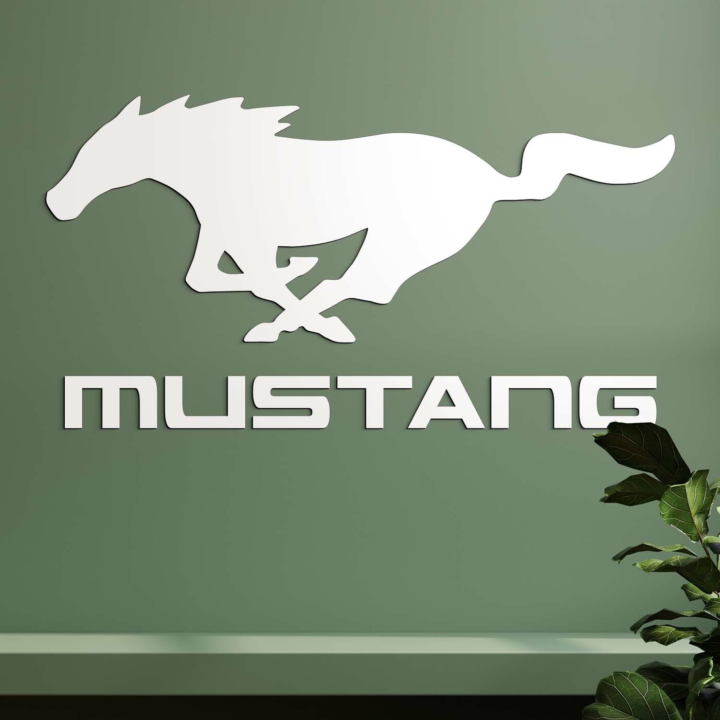 Dřevěný znak auta - Logo Mustang | Bílá