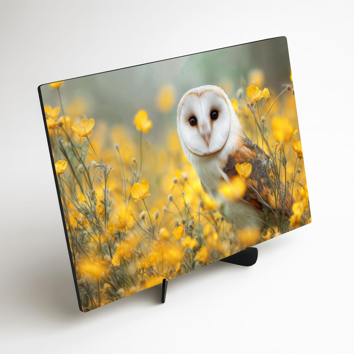 Drevený obraz - Sova v lúčnych kvetoch