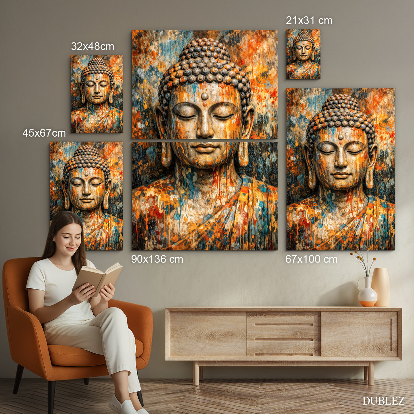 Wooden wall art - Buddha in colors | 90x136 cm