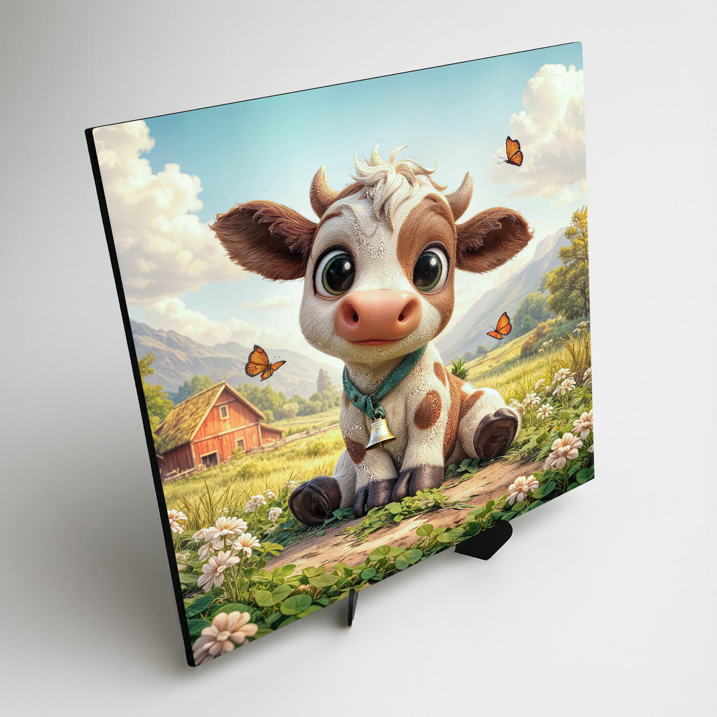 Drevený obraz pre deti - Kravička na farme