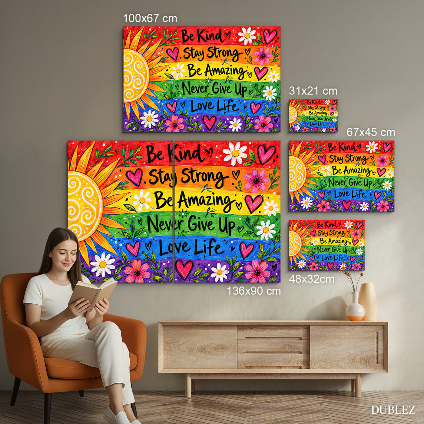 Farebný motivačný obraz - Love Life | 136x90 cm