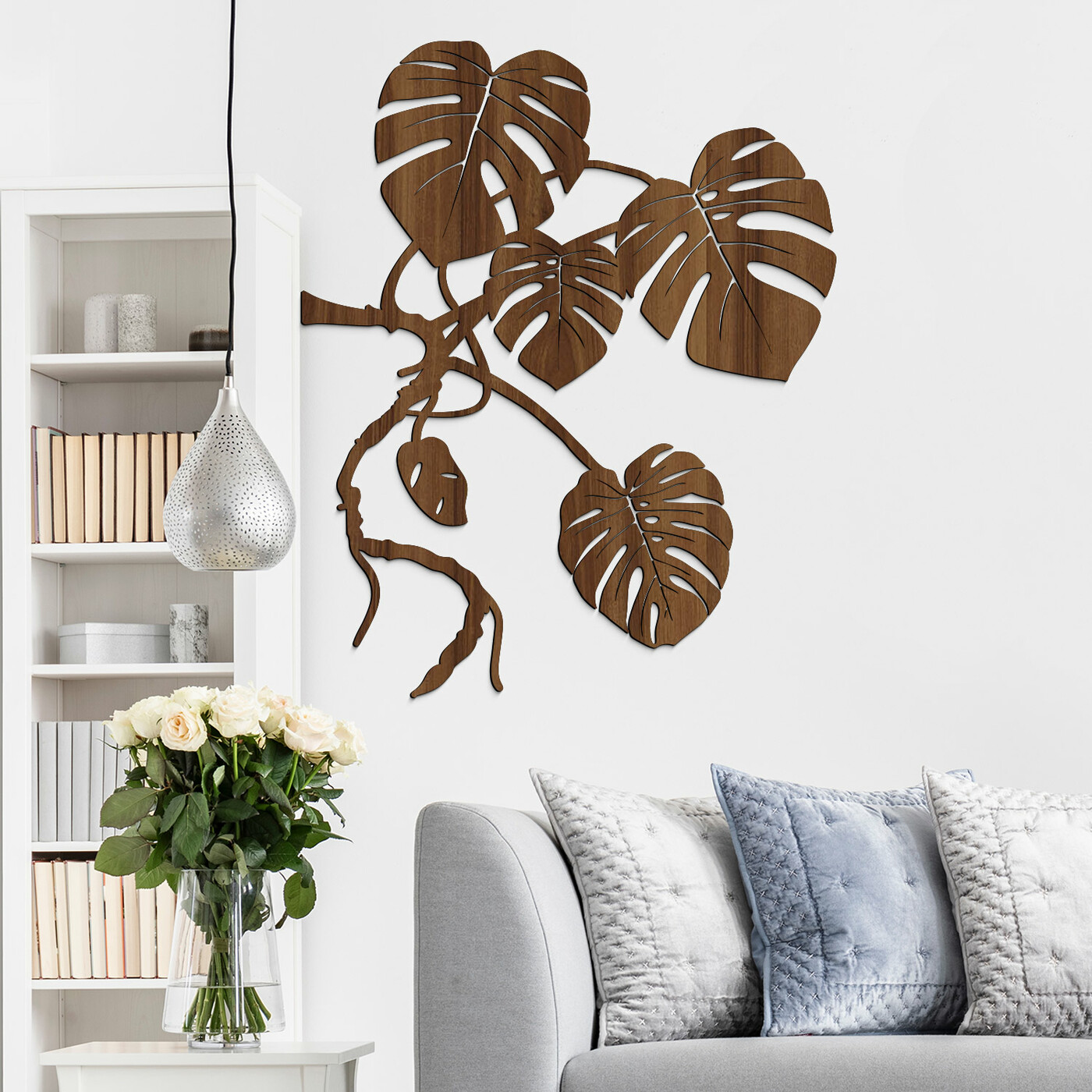 Drevená Monstera na stenu  | Orech