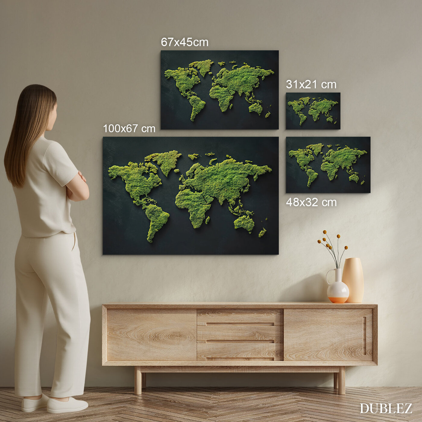 Drevený obraz - Machová mapa sveta