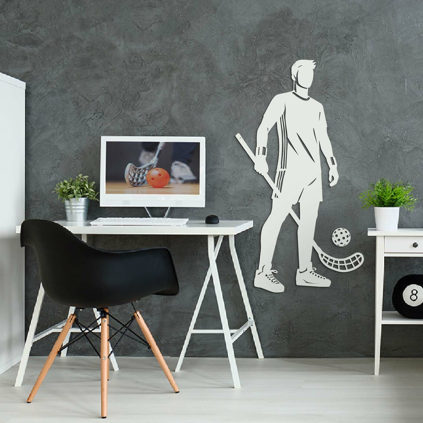 Dřevěný 3D obraz - Florbalista | Bílá