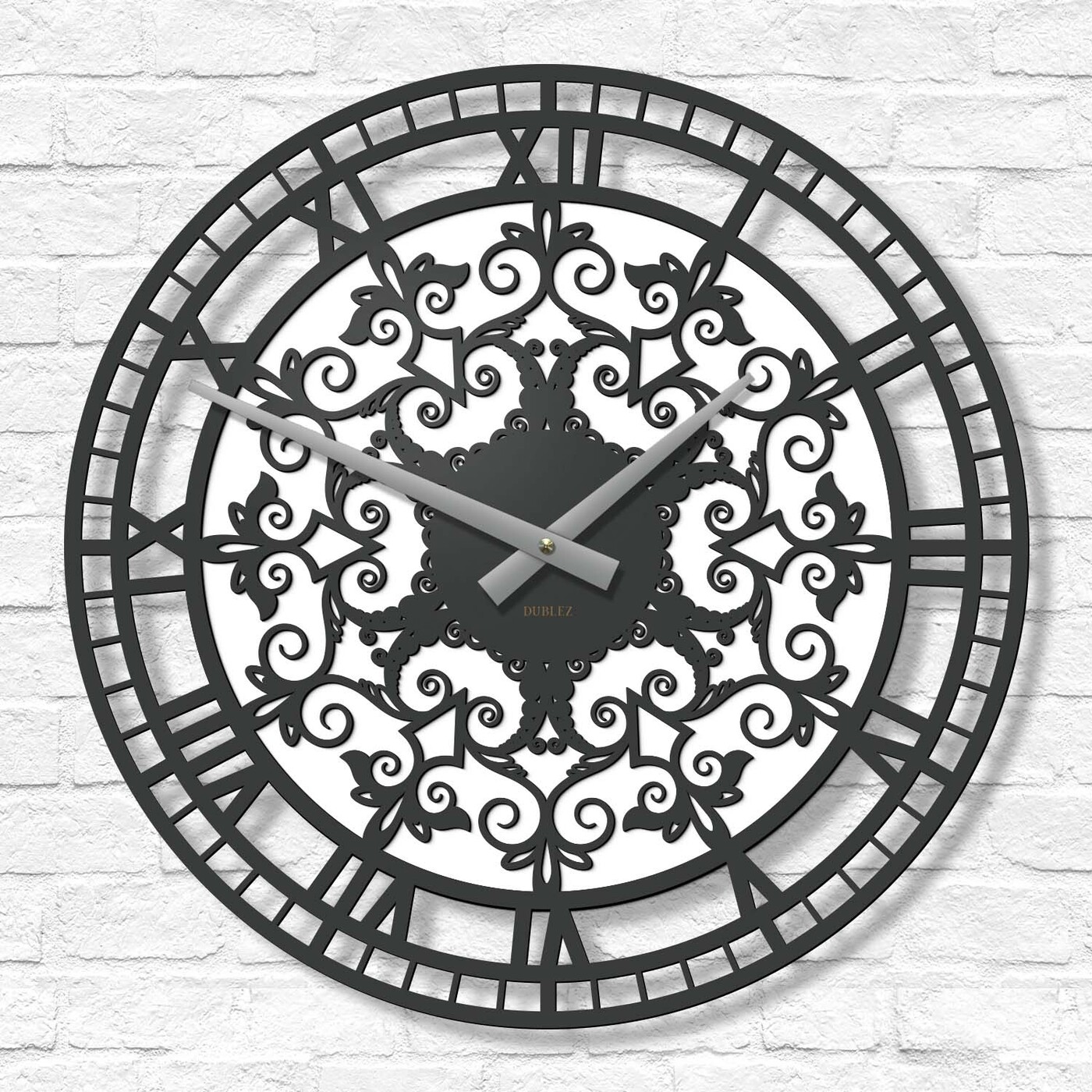 Drevené nástenné hodiny - Ornamenty | Antracitovo-šedá