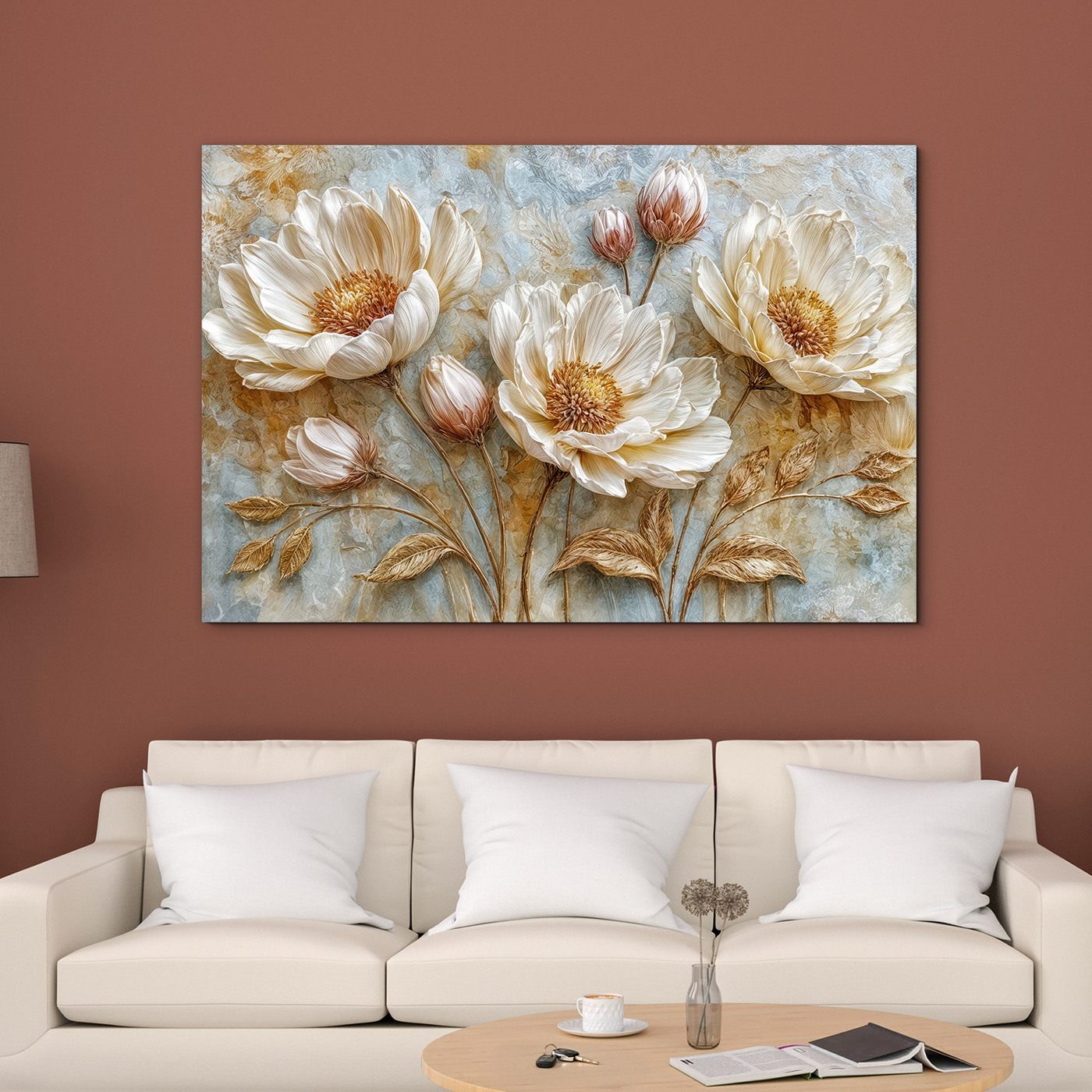 Drevený obraz na stenu - Zlaté pivónie