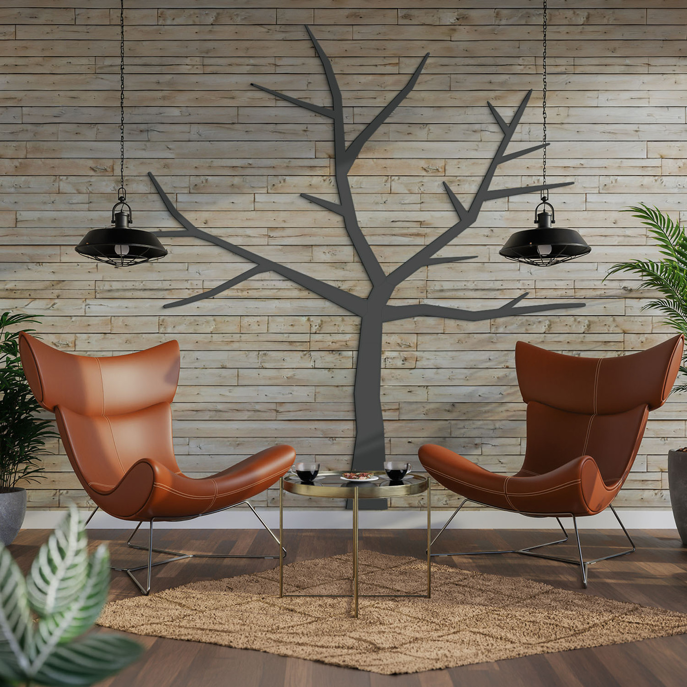 Copacul sculptat din lemn pentru perete | Gri antracit