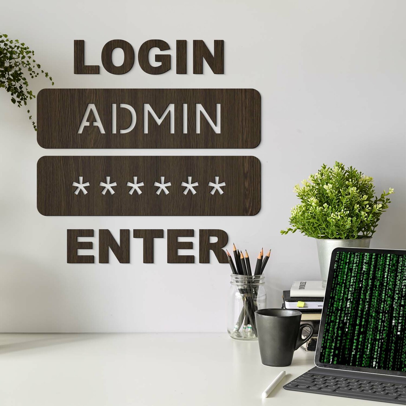 Nalepovací obraz do kancelárie - LOGIN ADMIN | Wenge