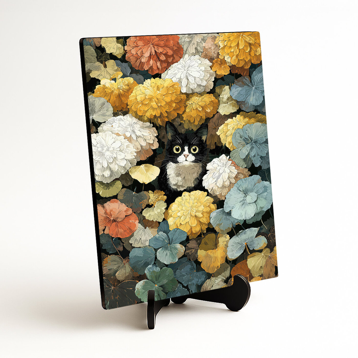 Pestrofarebný obraz - Mačka v kvetoch