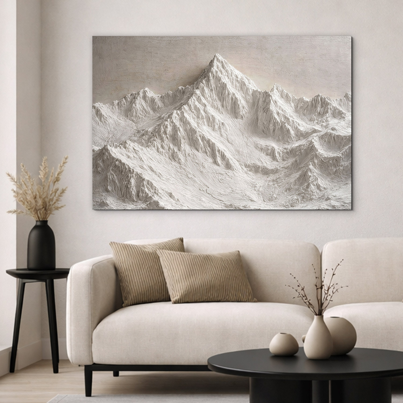 Drevený obraz - Biele abstraktné hory