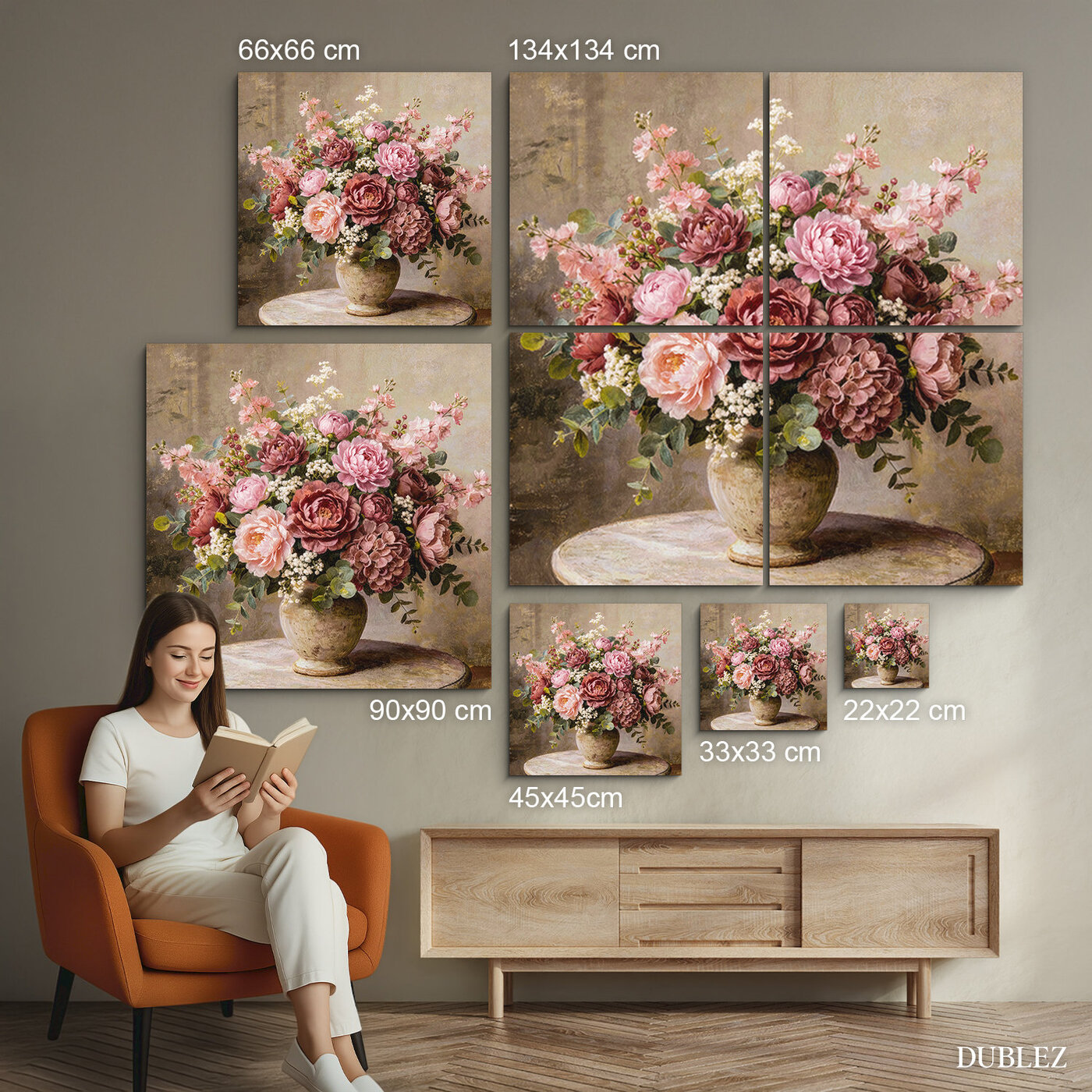 Romantic vintage painting - Bouquet in a vase | 134x134 cm