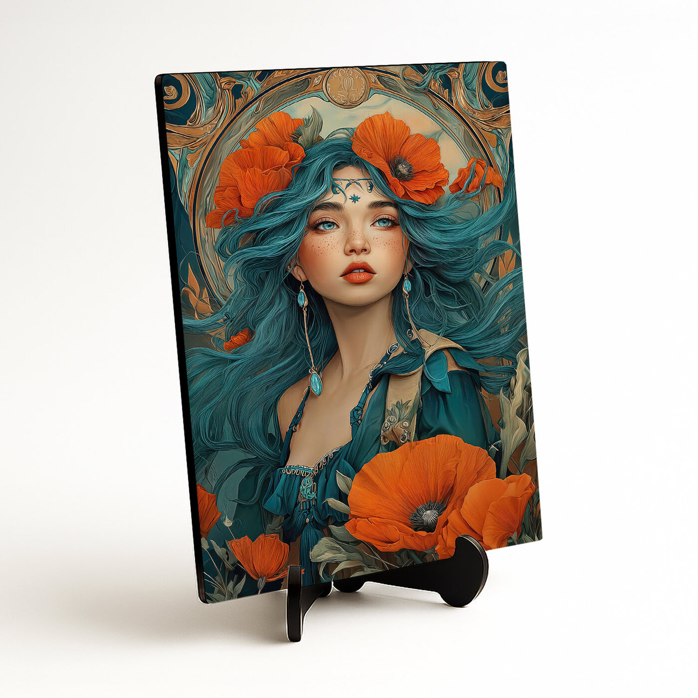 Drevený obraz na stenu - Žena v makoch