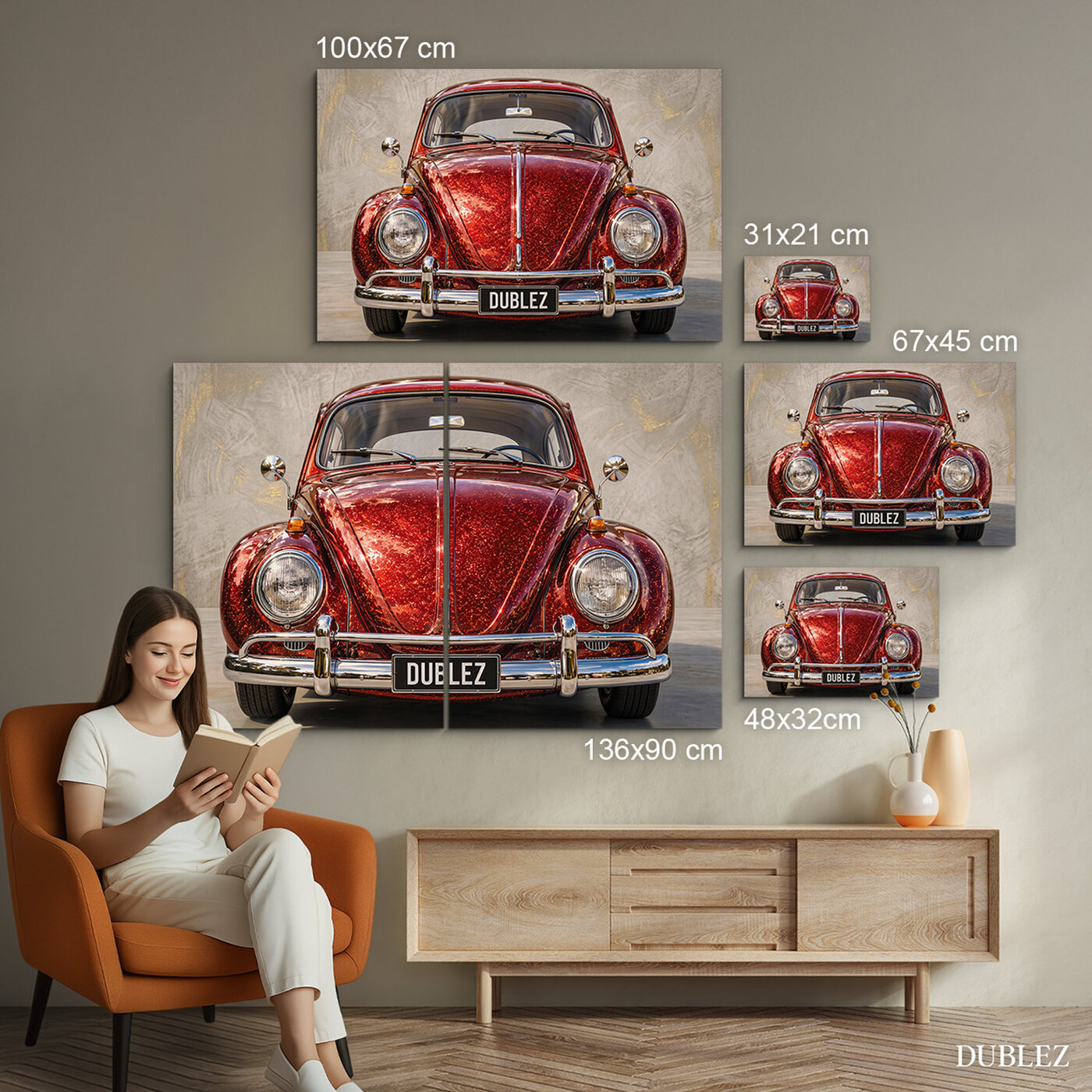 Drevený retro obraz auta - VW Beetle • 1967 | 136x90 cm