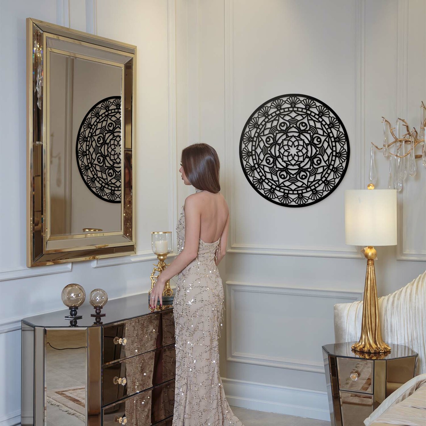 Drevená mandala pokoja | Čierna