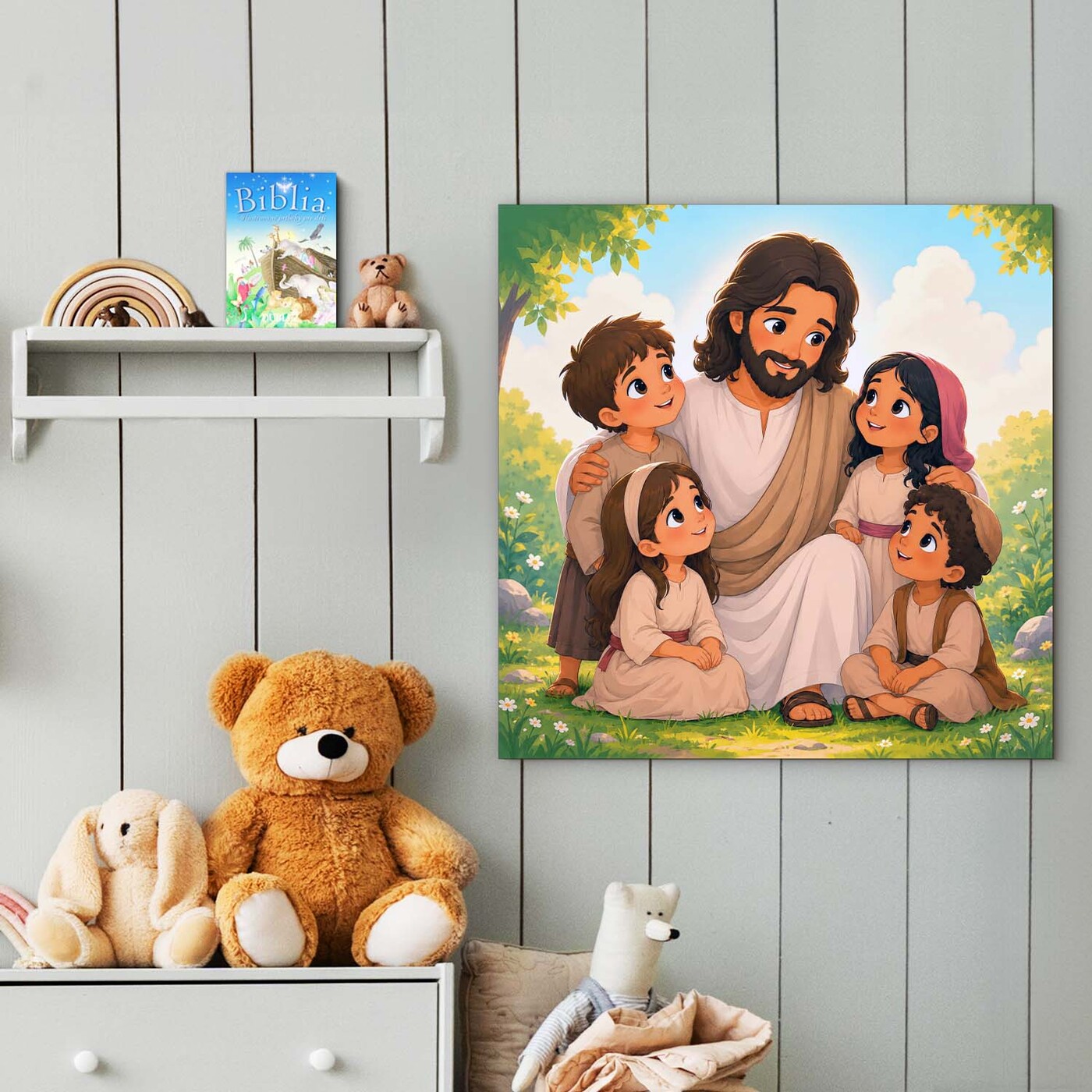 Christian picture for a children's room - Jesus among children