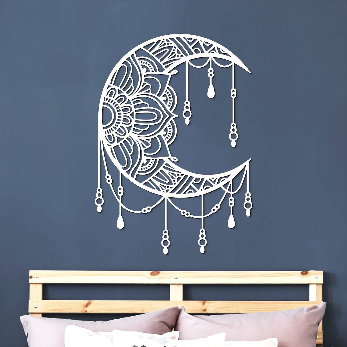 Velký lapač snů na zeď - Mandala Moon | Bílá