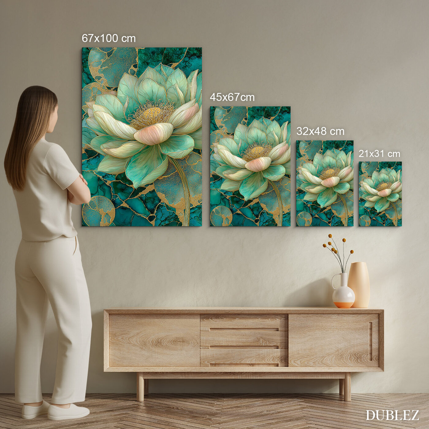 Emerald lotus - Luxury wooden picture