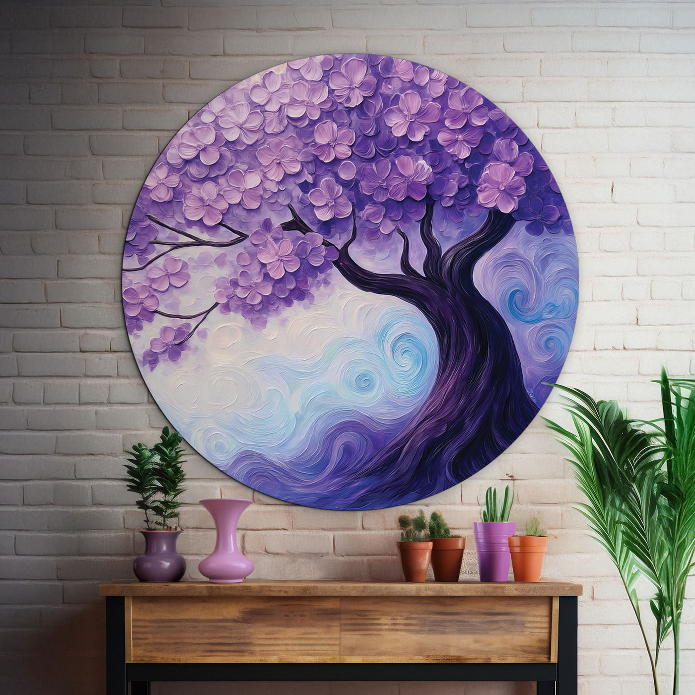 Drevený obraz stromu - Fialový sen