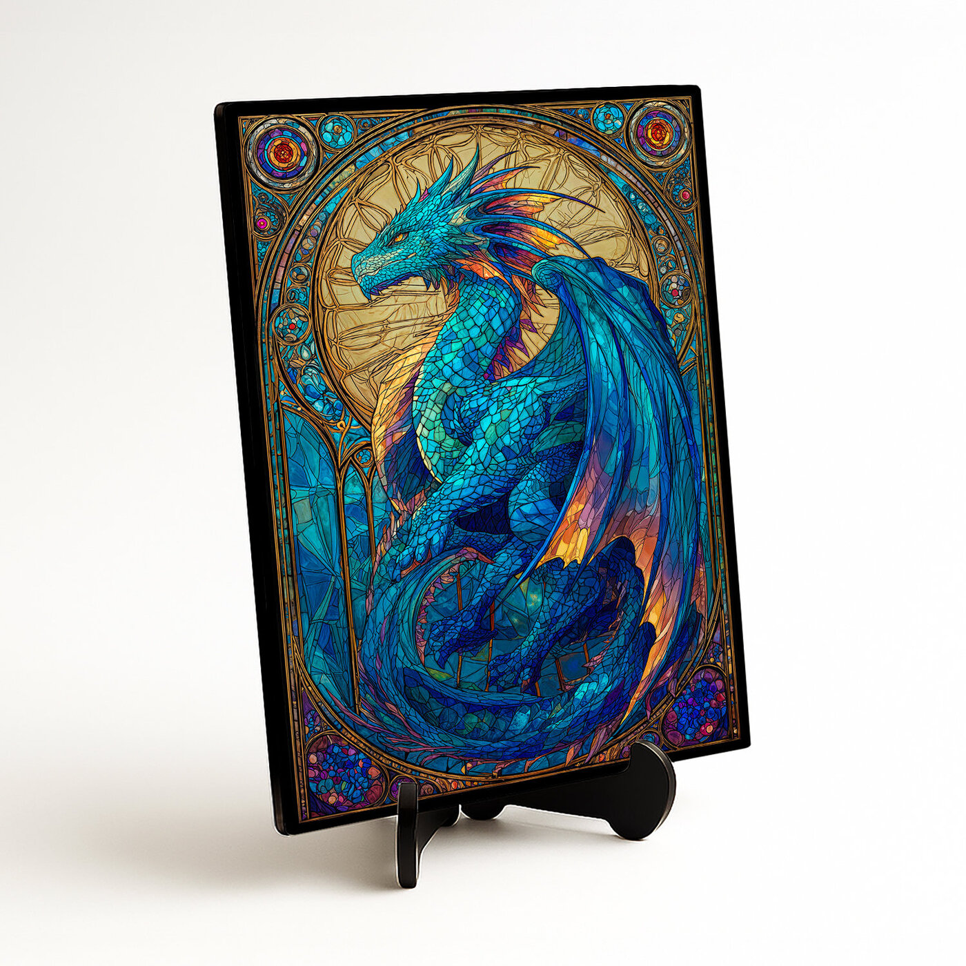 Drevený obraz - Vitrážový drak