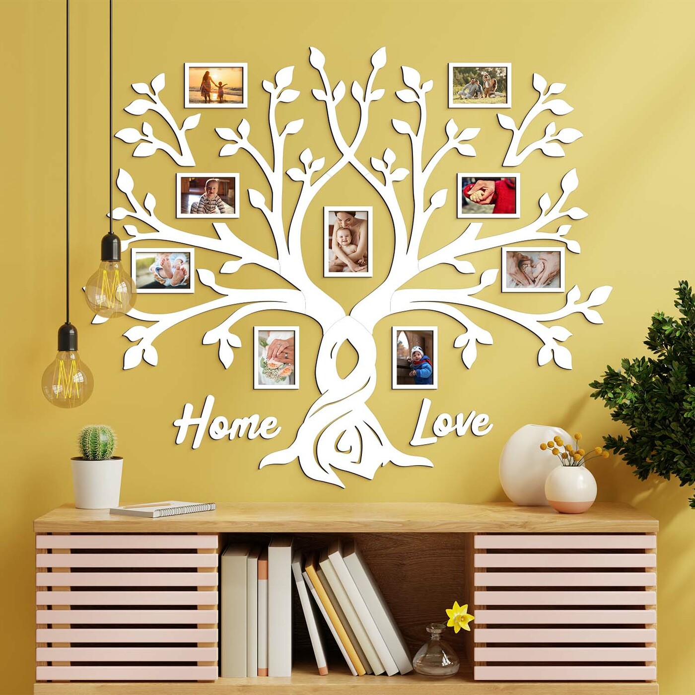 Wooden Family Tree for Multiple Photos | White