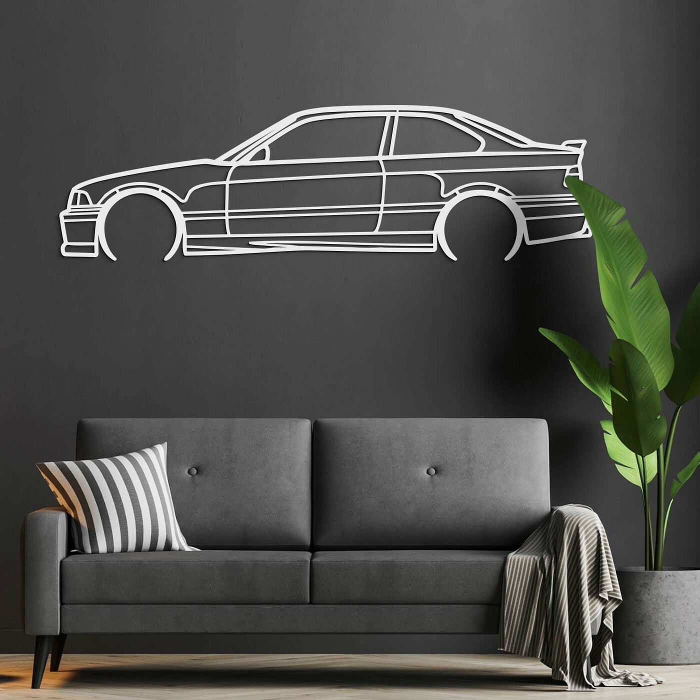 Minimalistický dřevěný obraz - BMW e36 | Bílá