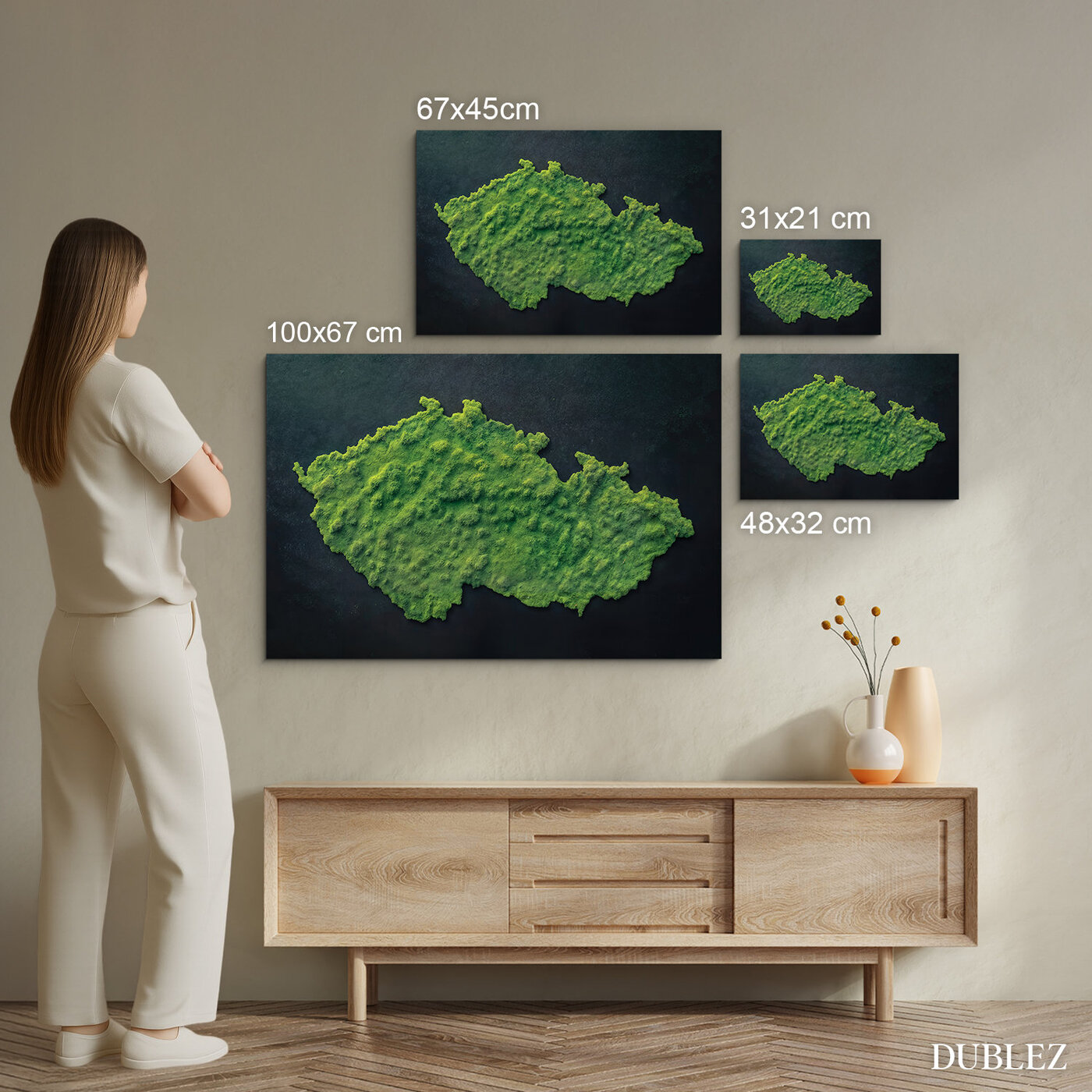 Machový obraz na stenu - Mapa Česka (UV tlač)