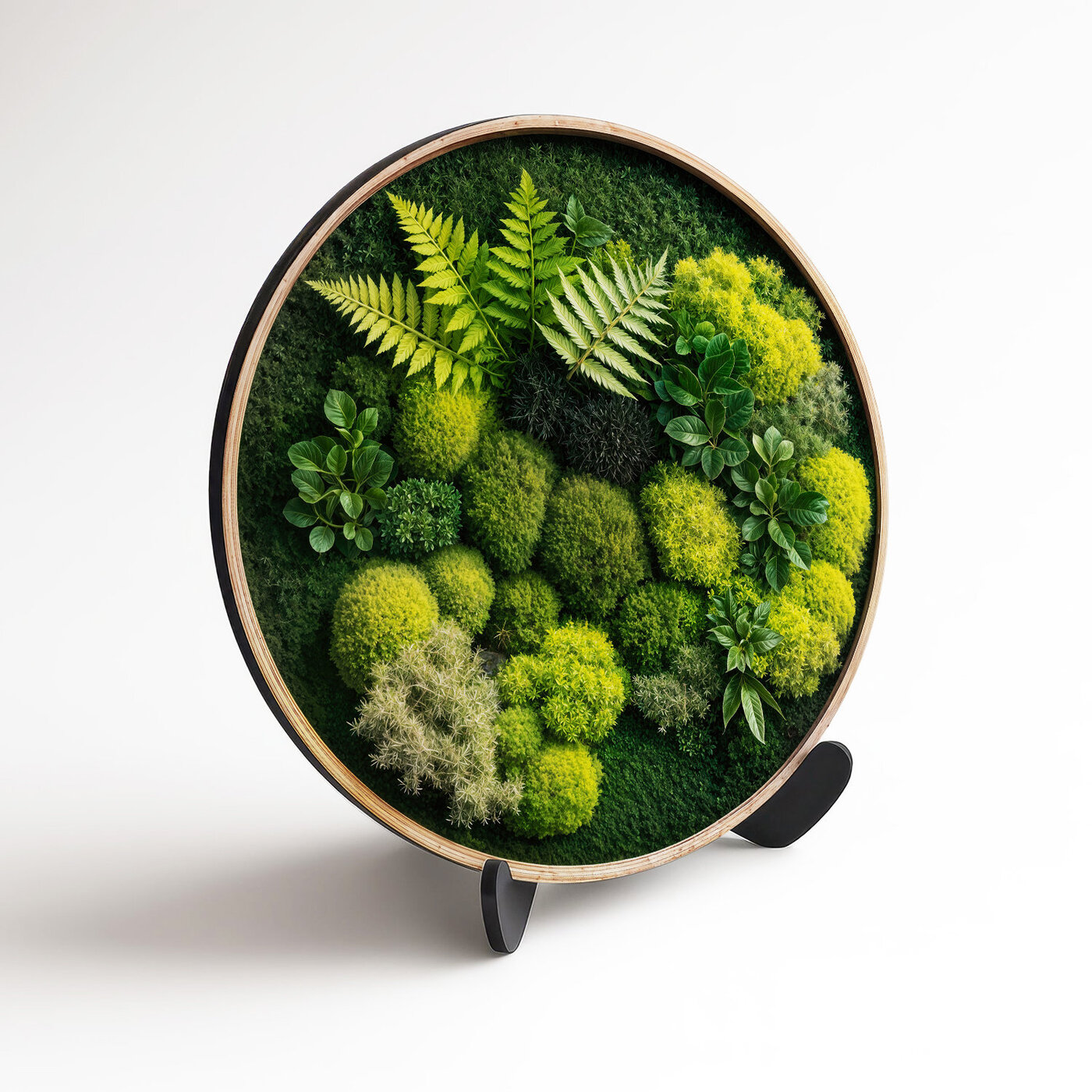 Wooden Wall Art with 3D Moss Effect - Fern