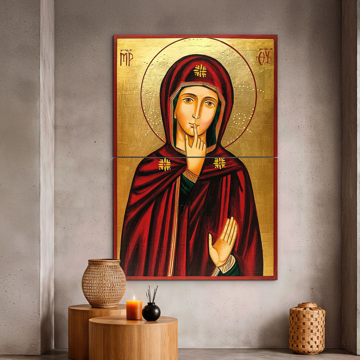 Drevený obraz - Panna Mária Matka Ticha | 90x136 cm