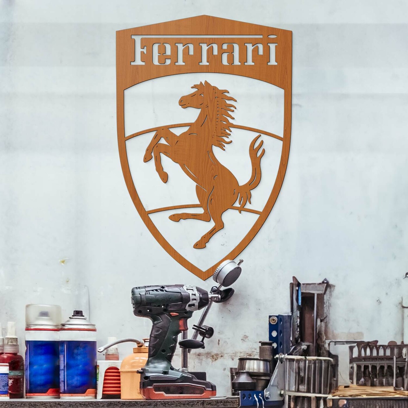 Drevený znak auta - Logo Ferrari | Čerešňa