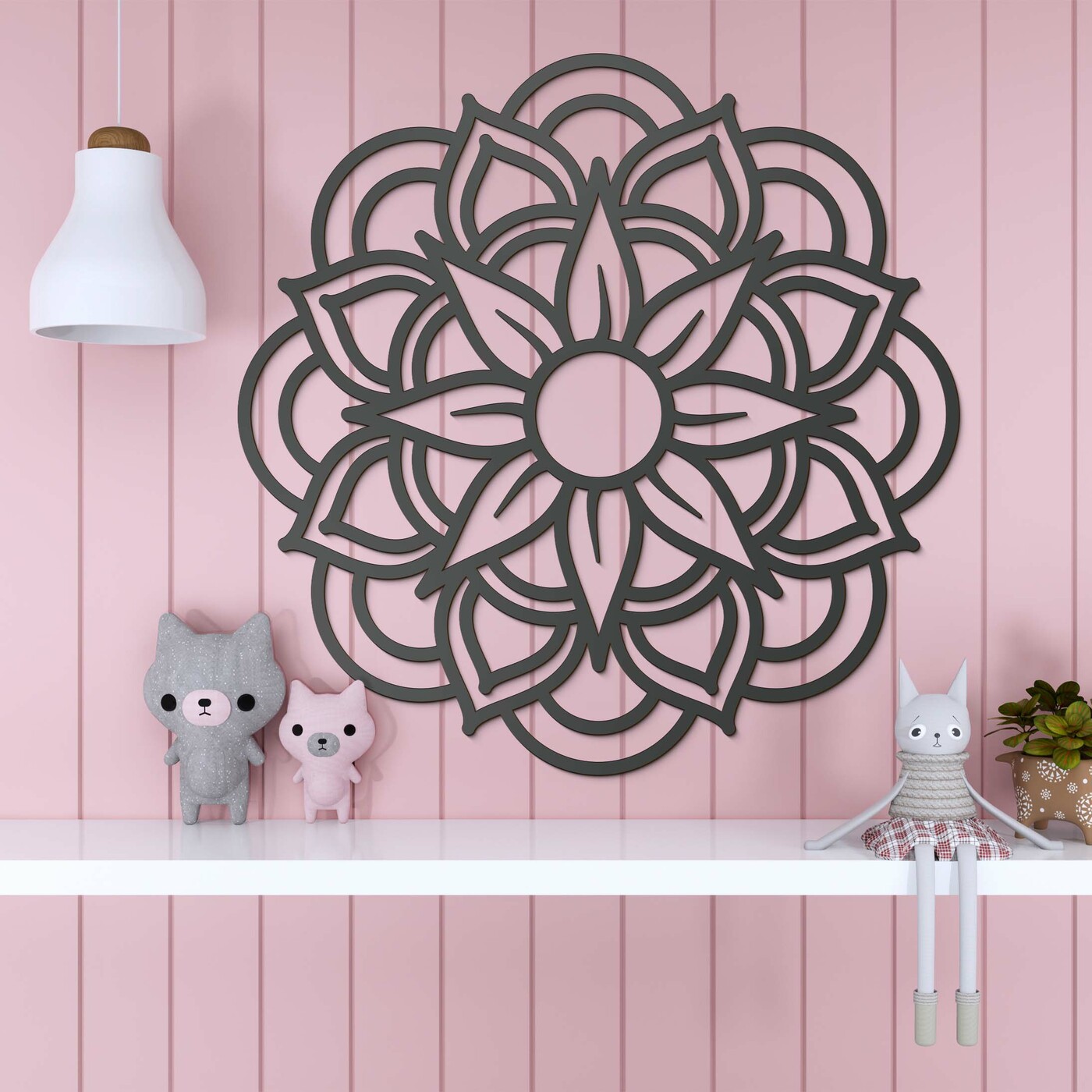 Mandala na stenu - Slnečný svit | Antracitovo-šedá