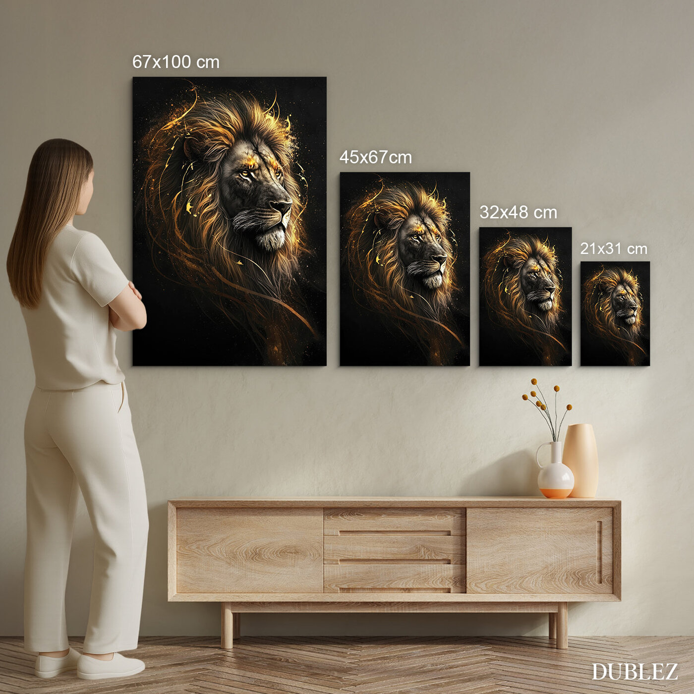 Dřevěný obraz lva - Král zvířat