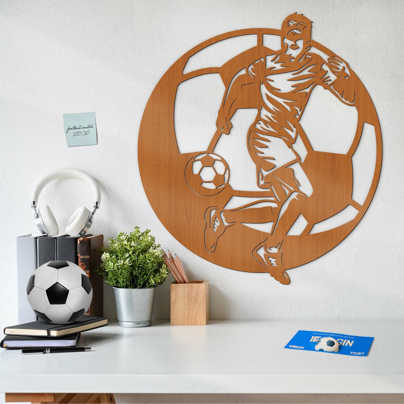 Wooden Wall Art - Football | Cherry
