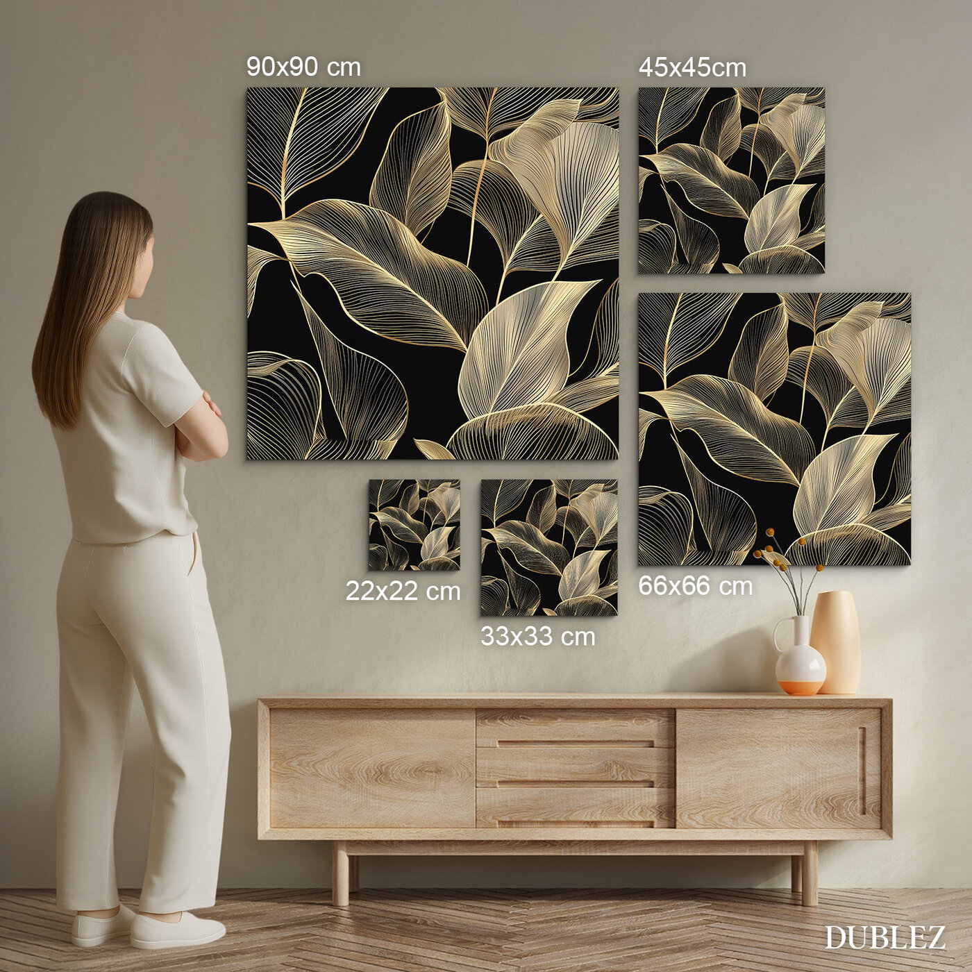 Luxusní obraz - Zlaté linie listů