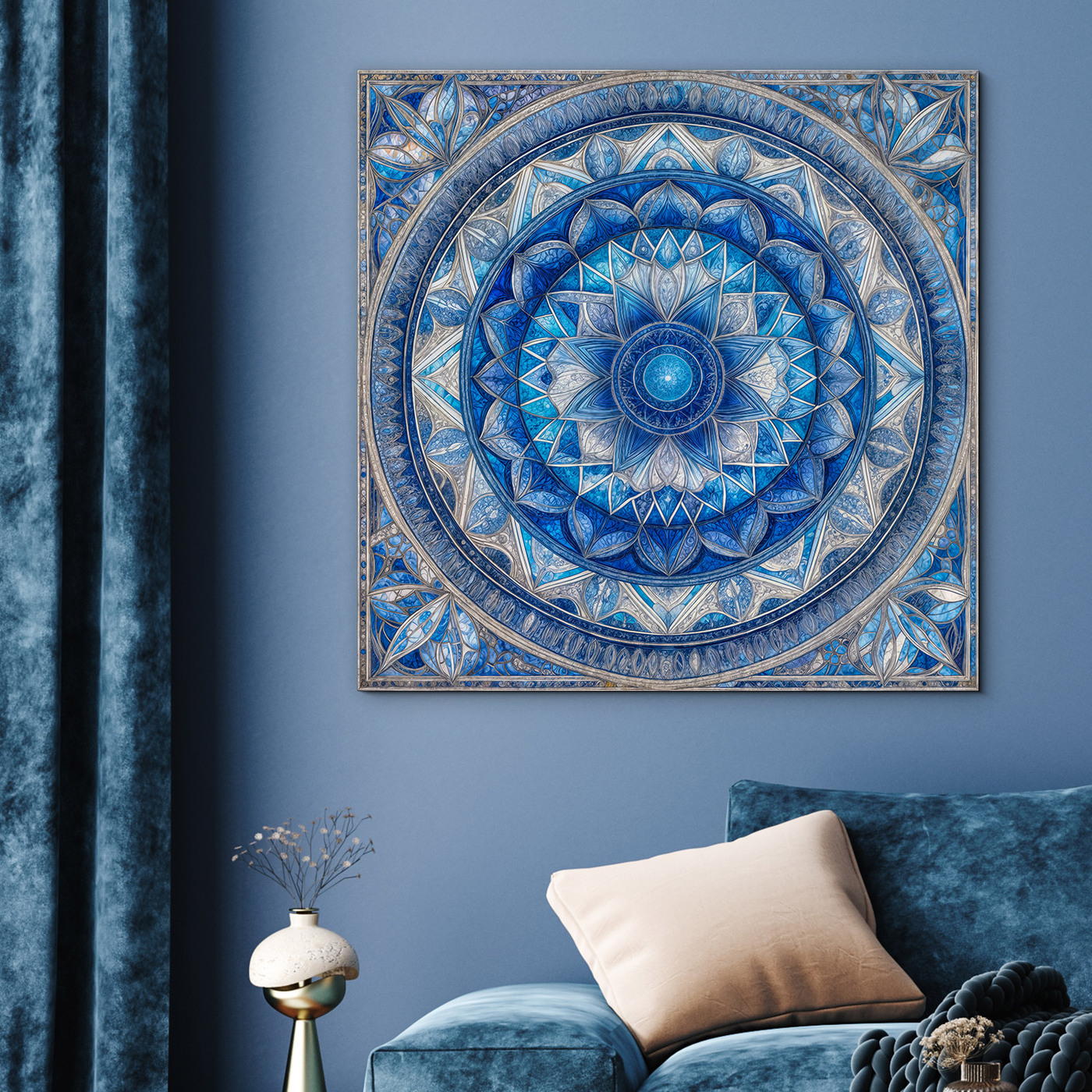Wooden picture - Blue mandala of hope