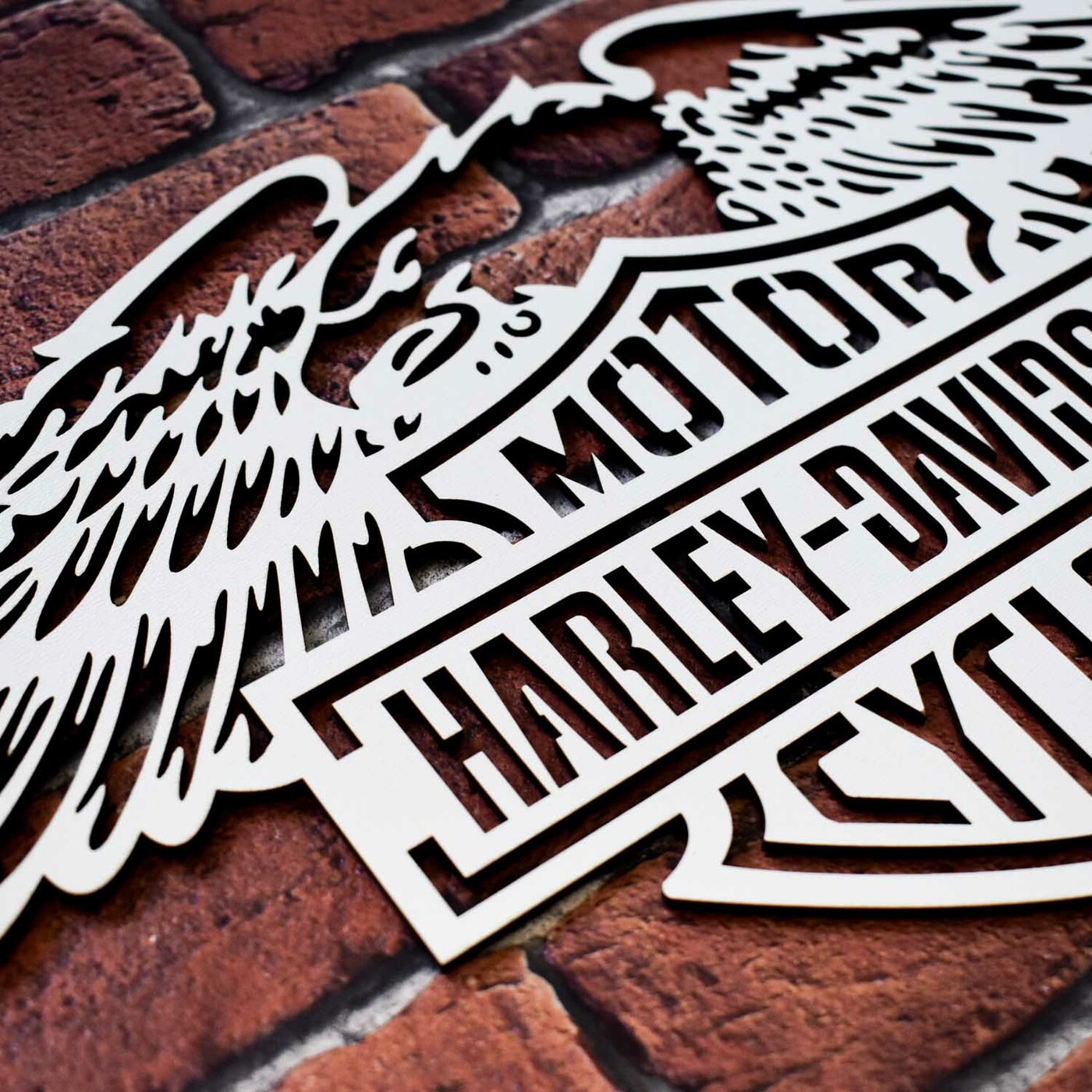 Wooden Picture - Harley Davidson Logo | White