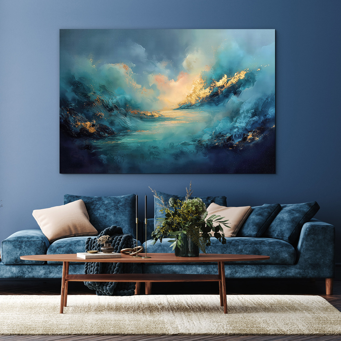 Abstraktný drevený obraz - Zlatý príliv