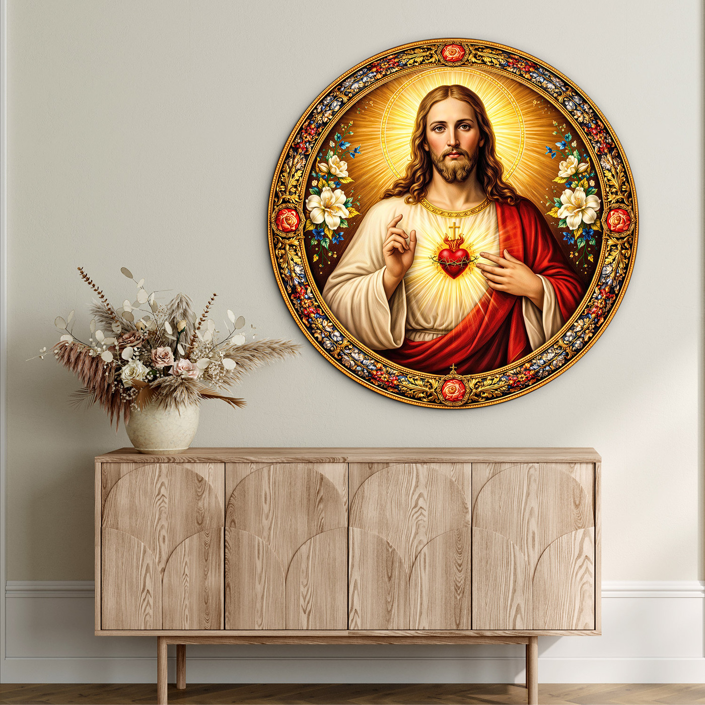 Drevený obraz Ježiša - Božské Srdce