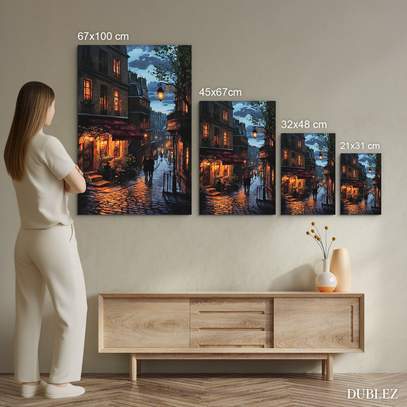 Romantický obraz na stenu - Nočná prechádzka mestom