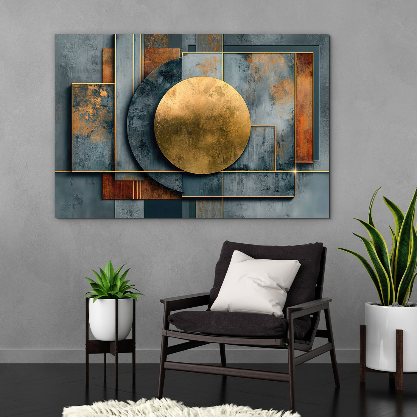 Drevený obraz - Industriálna abstraktná sféra