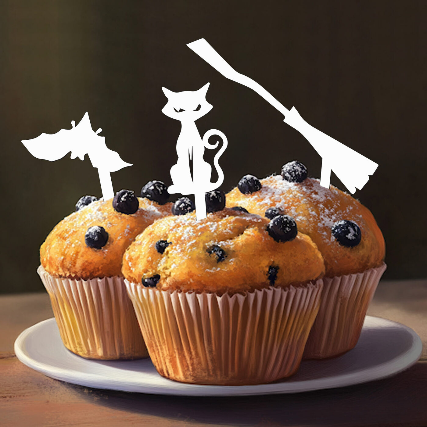 Halloweenské zápichy na muffiny 12 ks | Biela