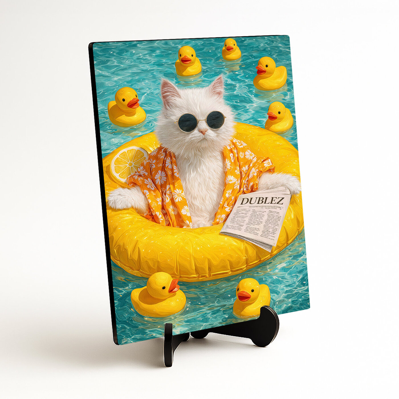 Pop art drevený obraz - Kocúr na nafukovačke