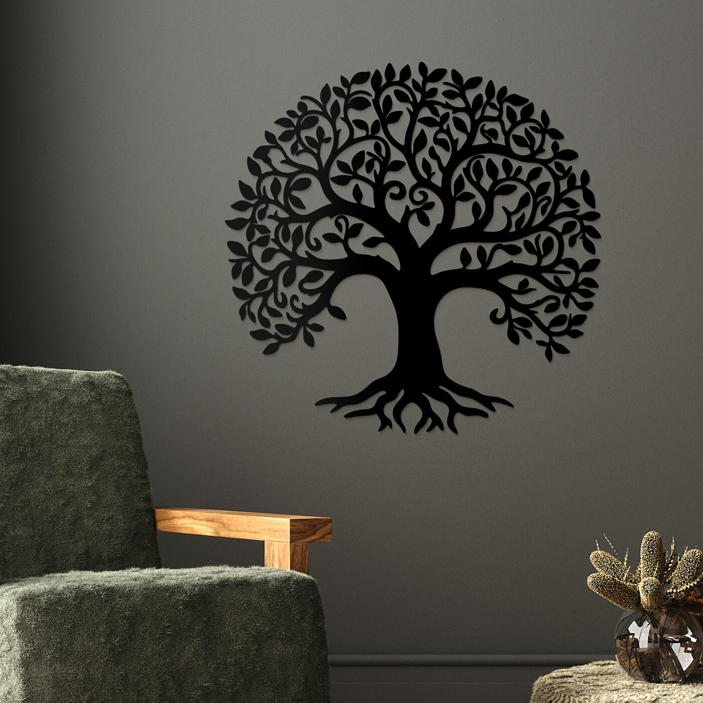 3D strom života ze dřeva - Hojnost | Černá