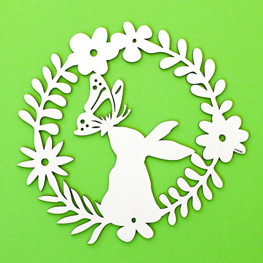 Fa tavaszi ajtókoszorú - Nyuszi pillangóval | Fehér