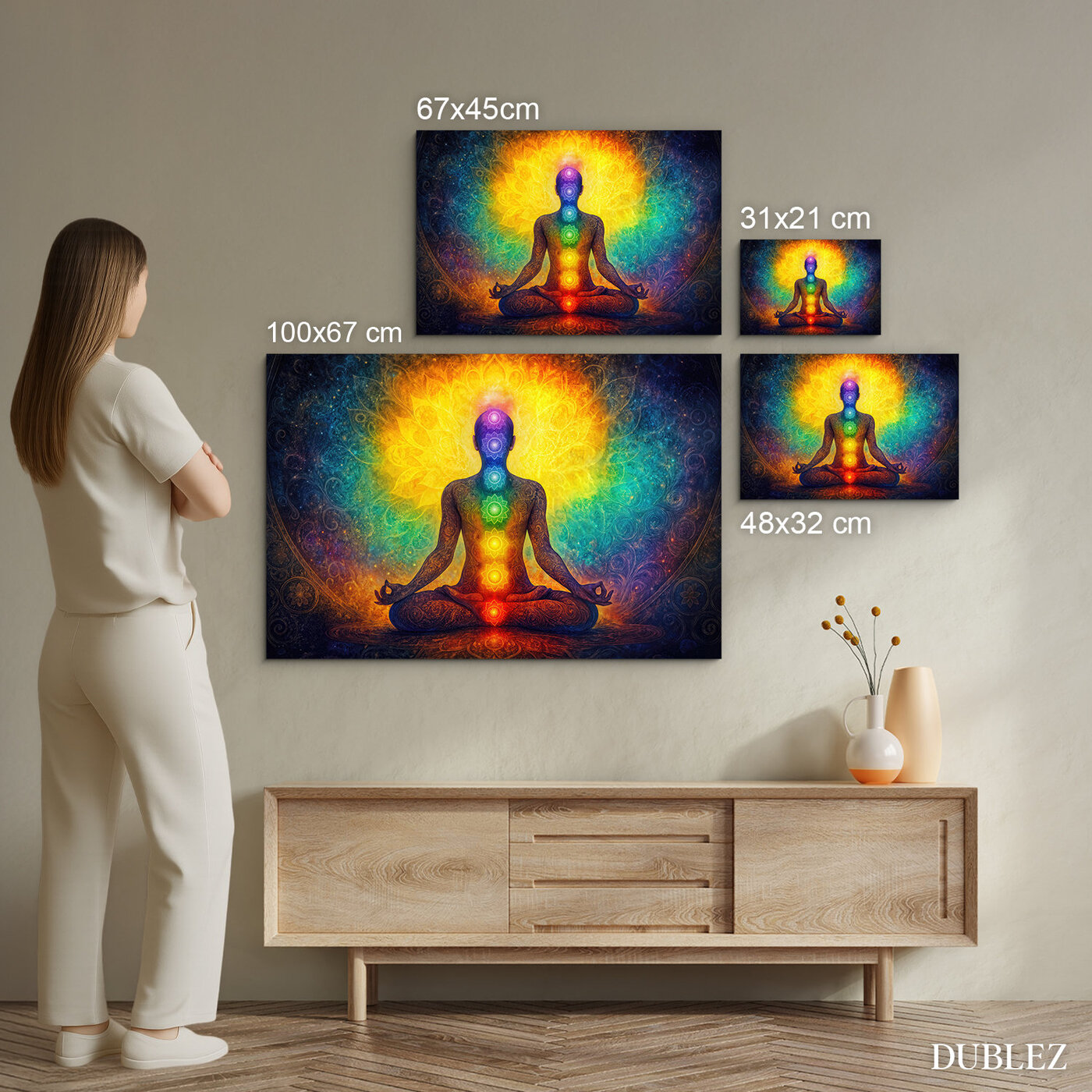Dřevěný obraz meditace - Jóga a čakry